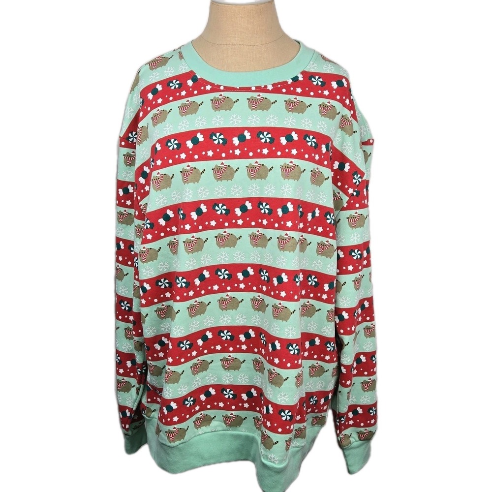 Pusheen Cat Womens Holiday Sweatshirt Size‎ XL Christmas And Candy Red Green